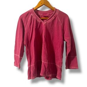 Vintage Hot Cotton Red Waffle Knit V-Neck Shirt Women’s Size Small Made in USA